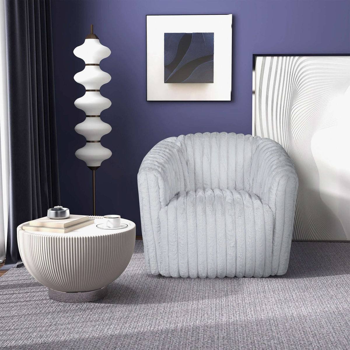 Modern Comfort Swivel Chair with Channel-Tufted Design - White or Gray, photo 6 of 10
