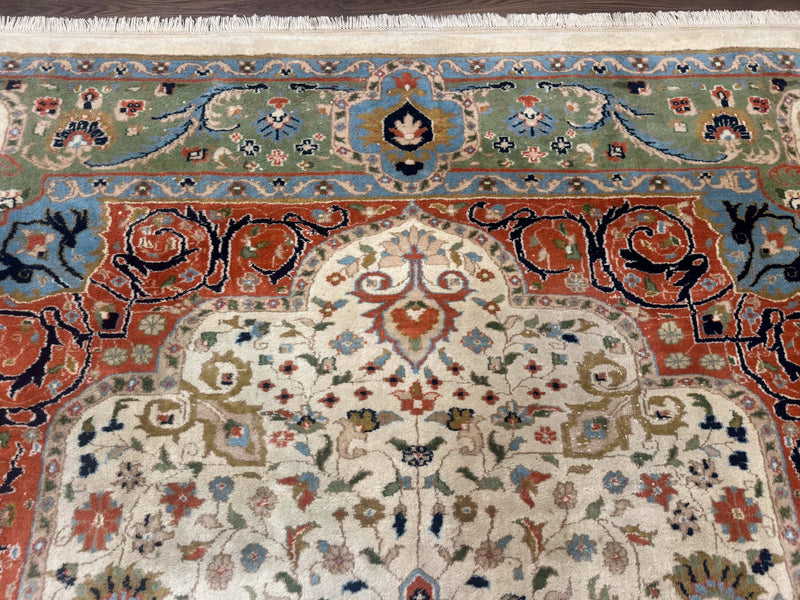 Indo Persian Rug 9x12, Ivory Red Green, Traditional Oriental Carpet by Jewel Rugs