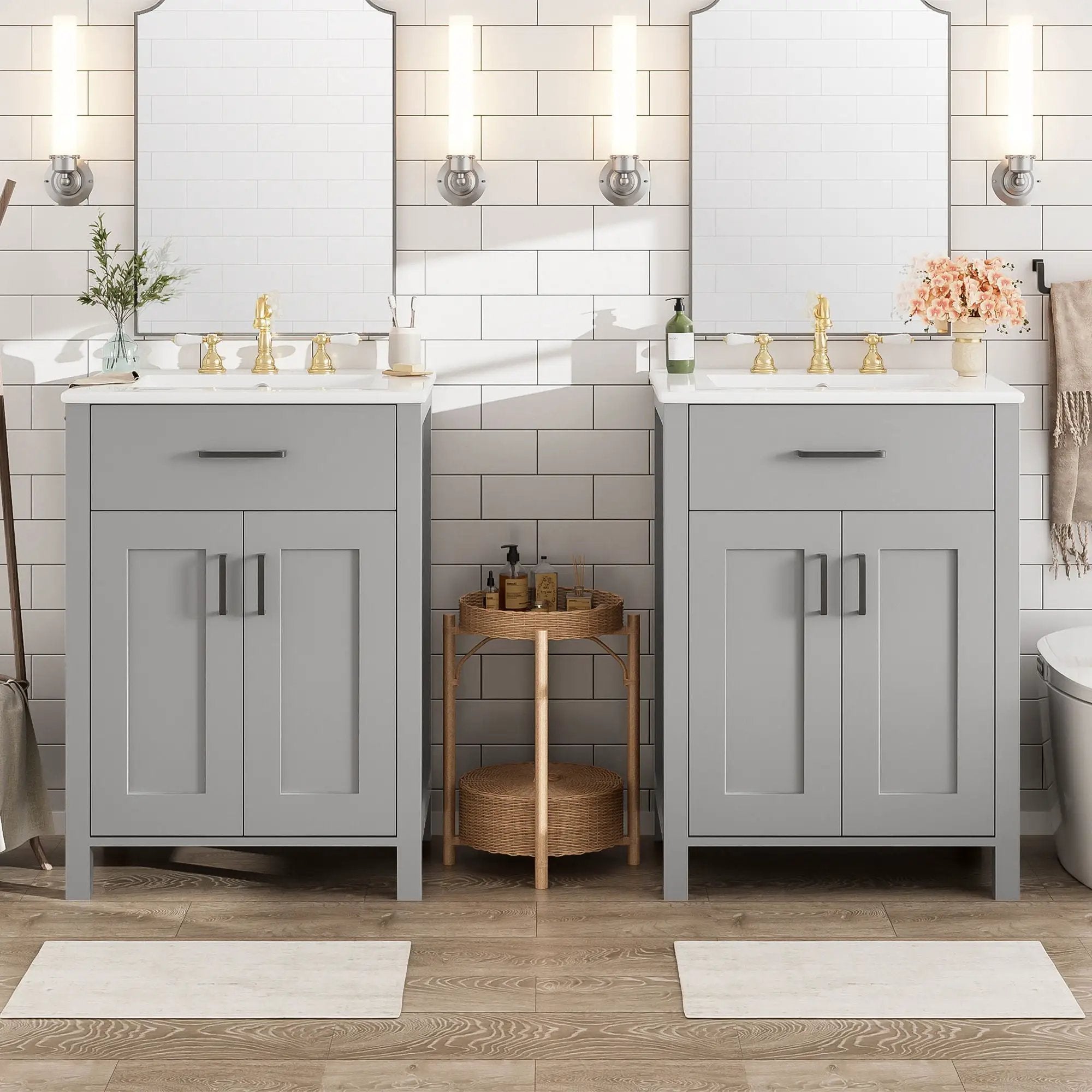 Bathroom Vanity With Ceramic Sink, Soft Close Doors, Flip Drawer, Double Layer Door Shelves by HouseOfZazla