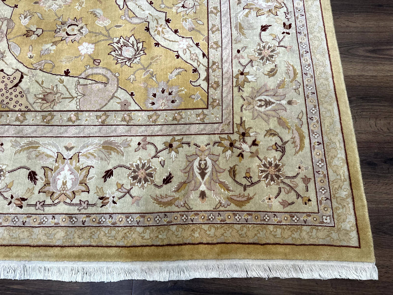 Sino Persian Rug 8x11, Wool with Silk Highlights, Unique Colors, Gold and Light Green, Fine 240 KPSI by Jewel Rugs