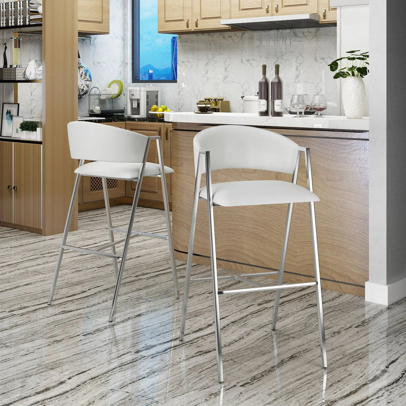 Modern Bar Stools With Low Back And Arms And Durable Metal Frame (Set of 2) - Ivory by HouseOfZazla