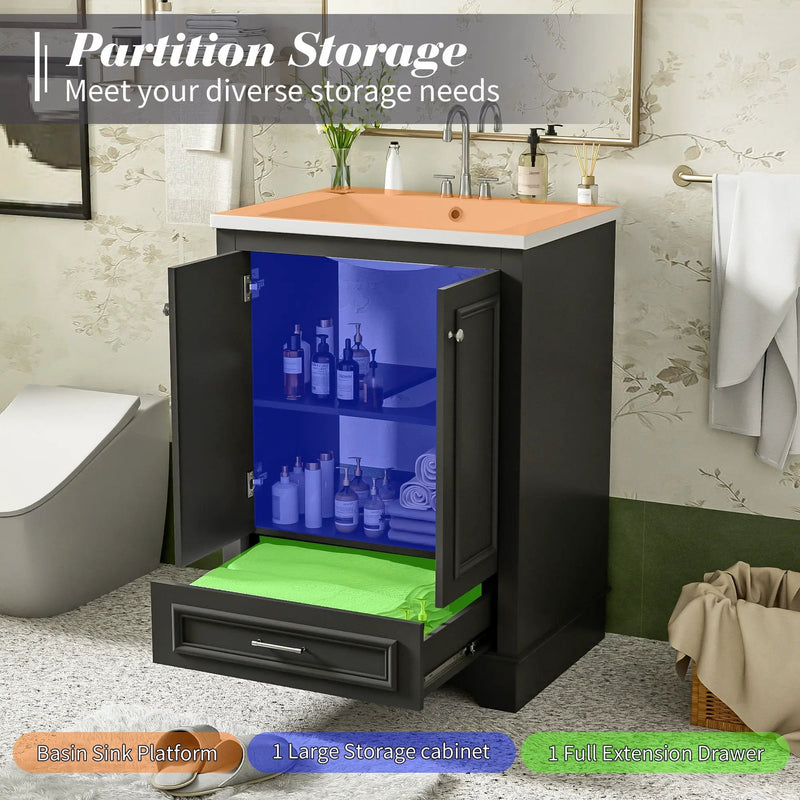 Bathroom Vanity With Ceramic Sink Combo, Modern Freestanding Storage Cabinet With Silver Handles by Unique Piece Furniture