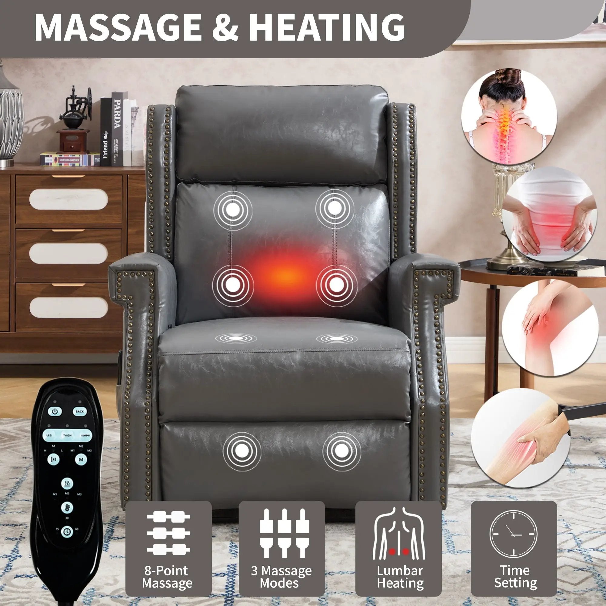 Manual Recliner Chair With Heavy Duty Motion Mechanism, 8 Vibrating Nodes And 3 Massage Modes For Living Room by HouseOfZazla