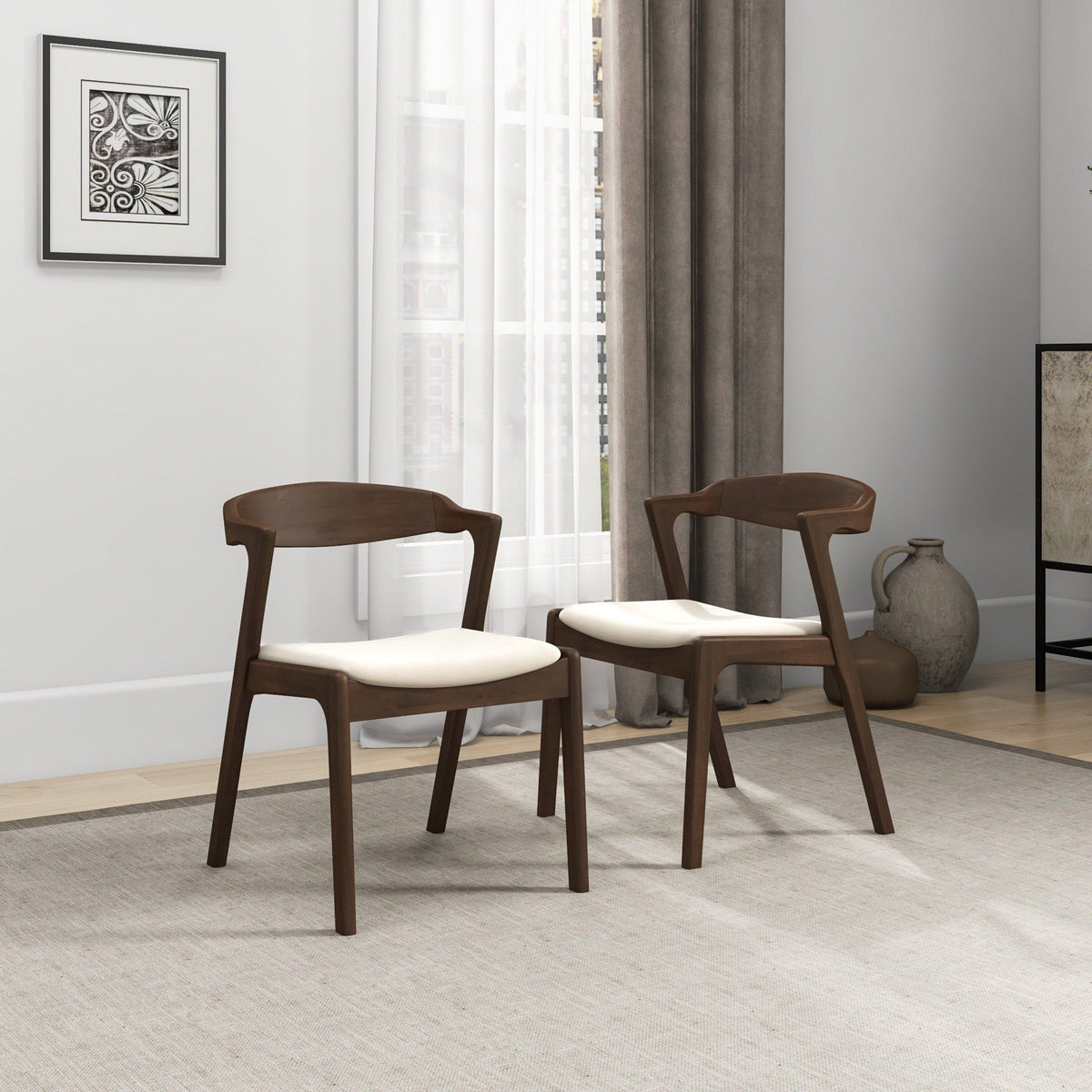 Mid-Century Modern Dining Chair Set of 2 with Solid Wood Frame - Black, Yellow, Beige, photo 6 of 12