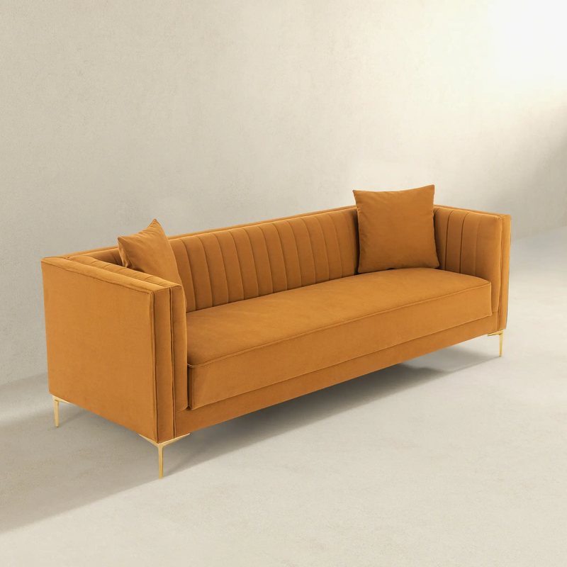 Angelina Sofa 91" (Cognac Velvet) by HouseOfZazla