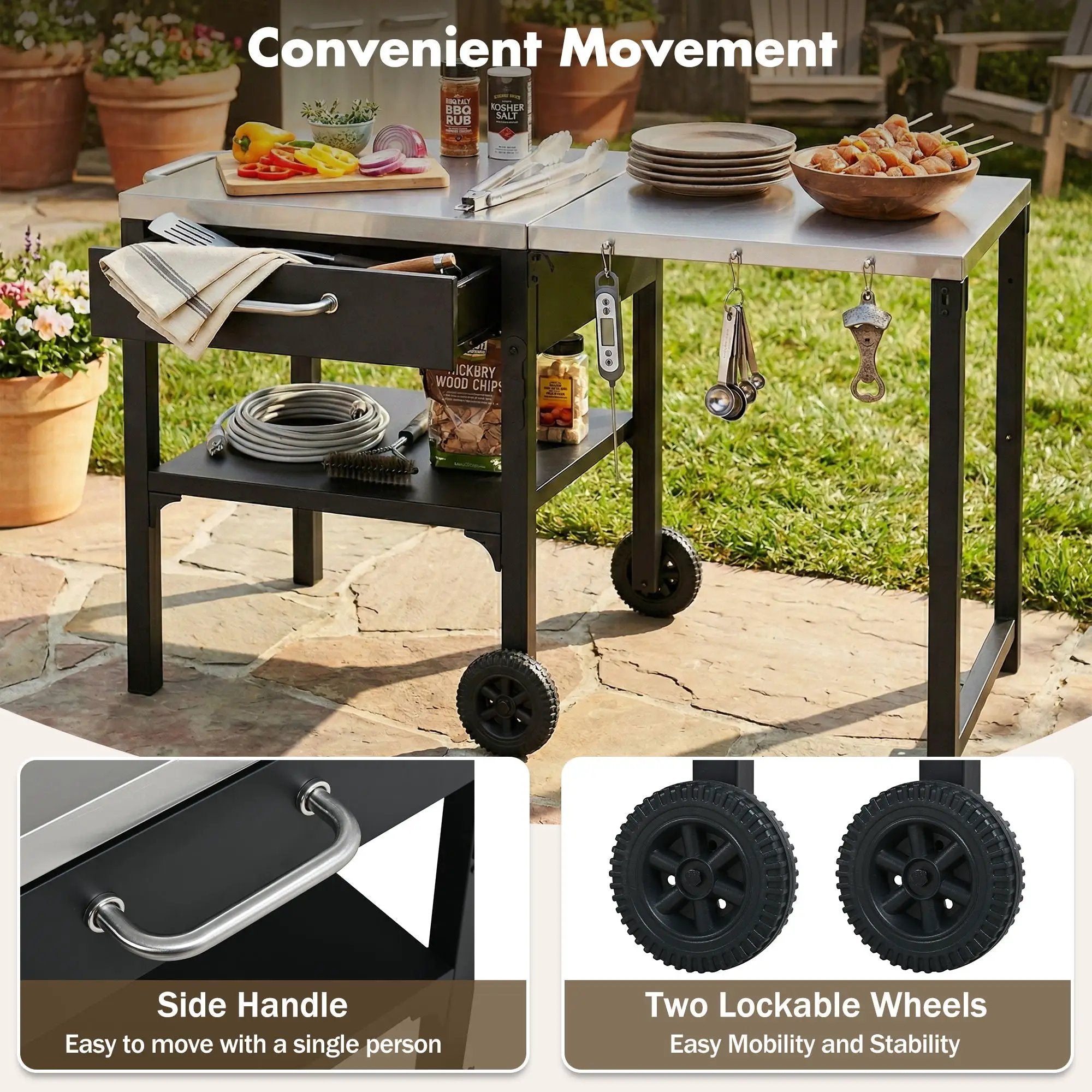 Foldable Outdoor Kitchen Cart With Storage For Patio by HouseOfZazla