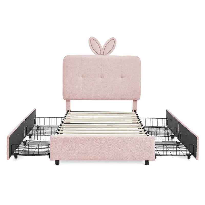Upholstered Bed With Oversized Rabbit Ear Headboard, LED Lights & 4 Storage Drawers by Unique Piece Furniture