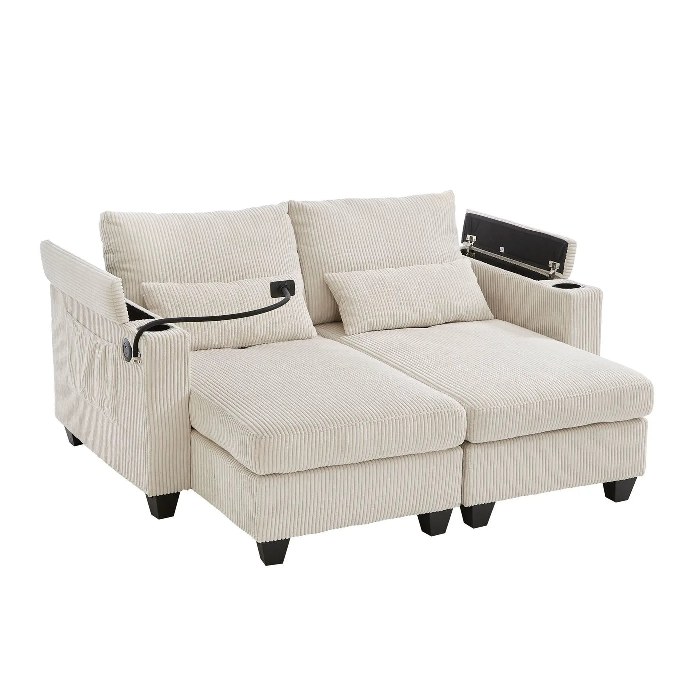 Convertible Chaise Lounge Sofa Chair With USB Ports, Cup Holders, Phone Holder And Storage by HouseOfZazla