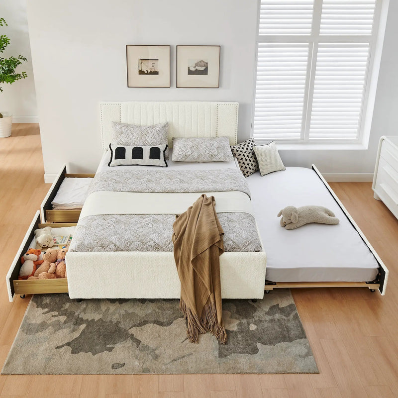 Queen Size Vertical Channel Tufted Upholstered Bed with Storage and Trundle by HouseOfZazla