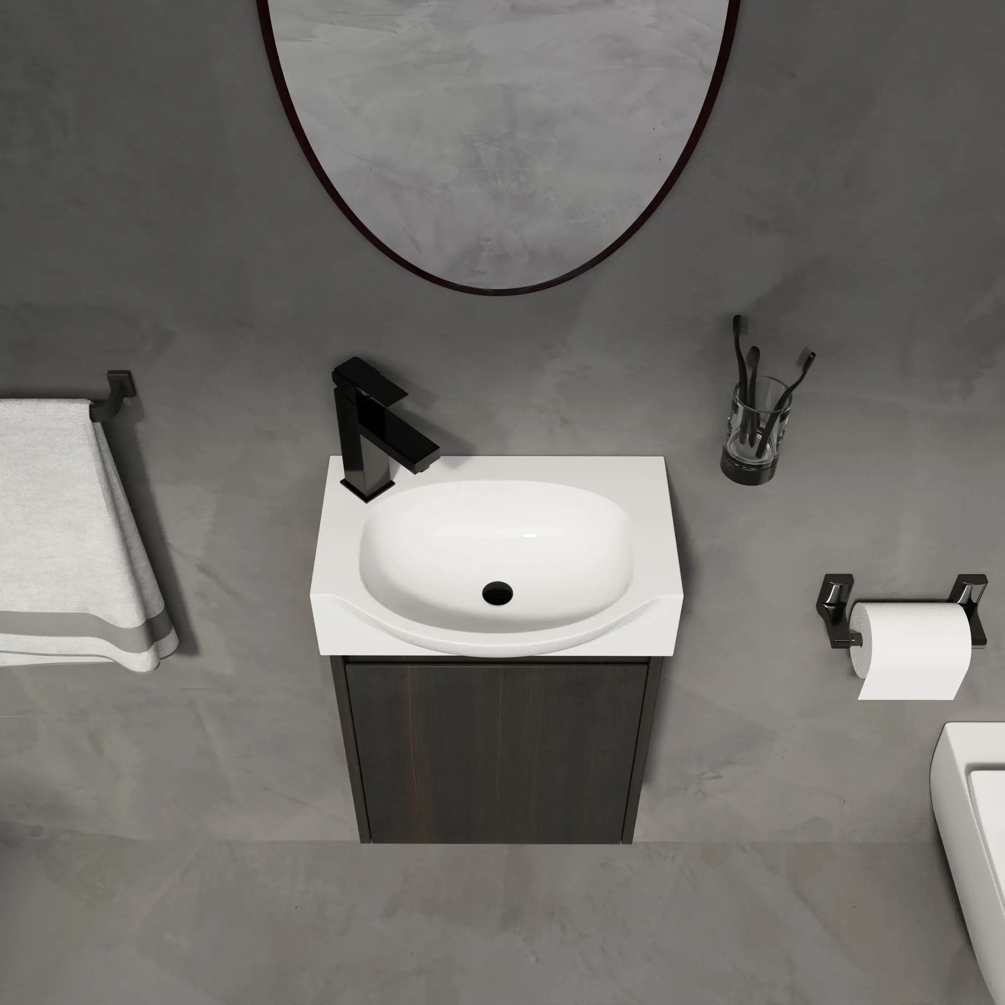Modern Bathroom Vanity With Ceramic Basin, Wall Mounted Floating Sink Combo, Storage Cabinet by Unique Piece Furniture