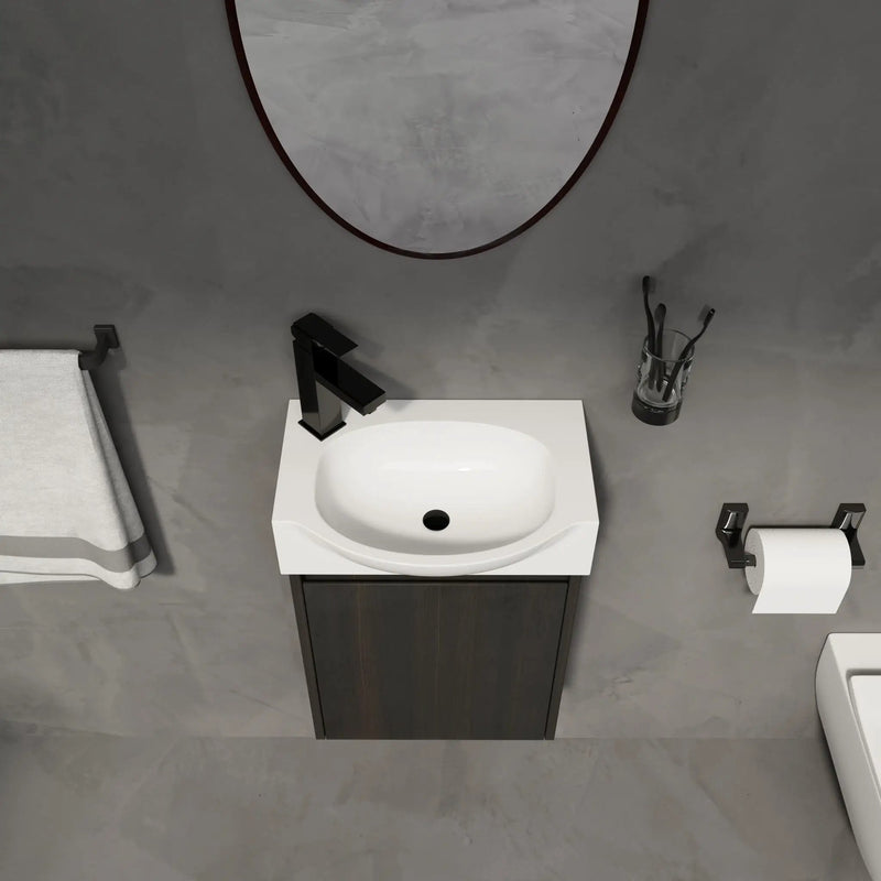Modern Bathroom Vanity With Ceramic Basin, Wall Mounted Floating Sink Combo, Storage Cabinet by Unique Piece Furniture