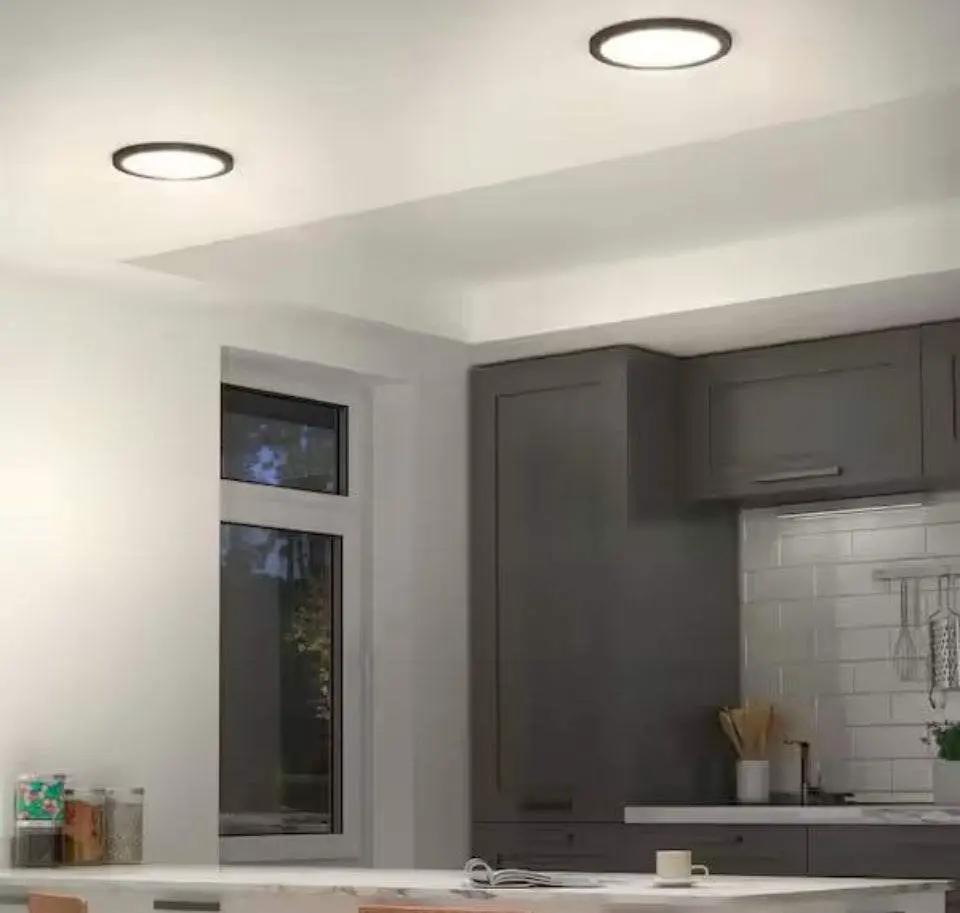 Open Box Artika Europa Disk 9 in. 1-Light Black Modern Integrated LED 3 CCT Flush Mount Ceiling Light Fixture for Kitchen or Bedroom by Selzalot