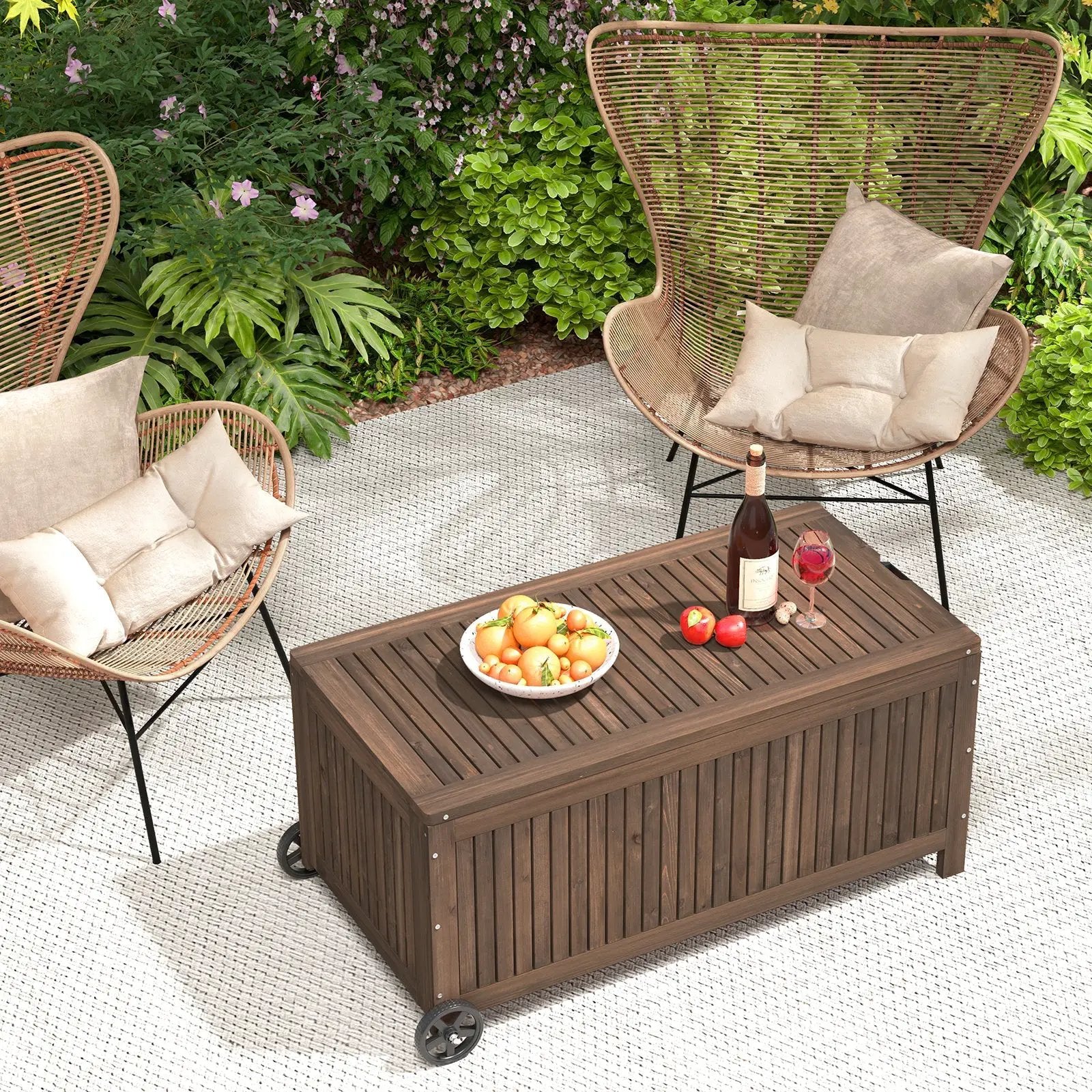 56-Gallon Wood Deck Box with Removable Waterproof PE Liner-Brown by DirectDeals
