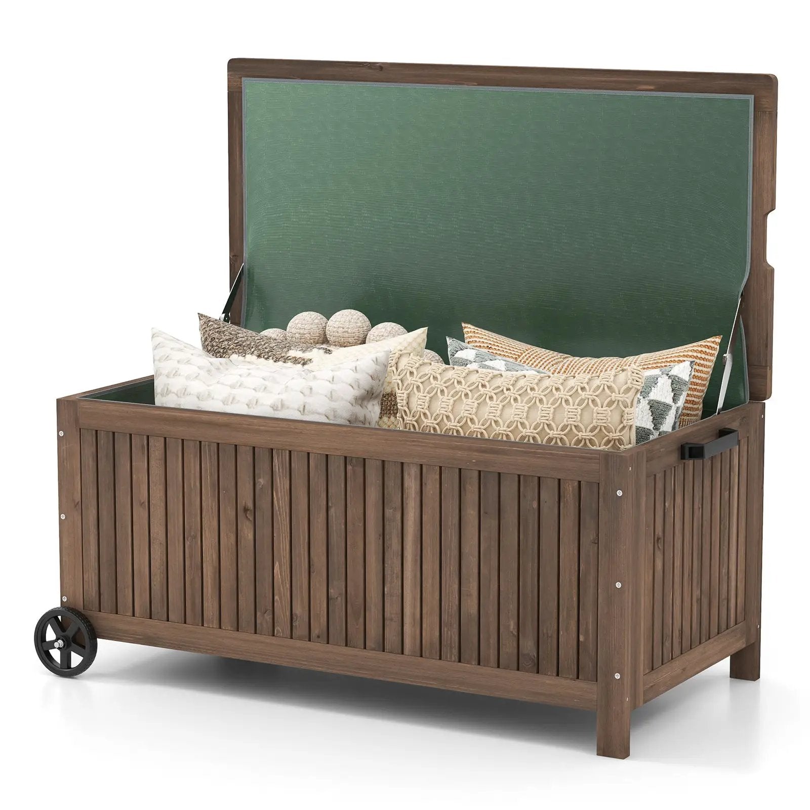 56-Gallon Wood Deck Box with Removable Waterproof PE Liner-Brown by DirectDeals