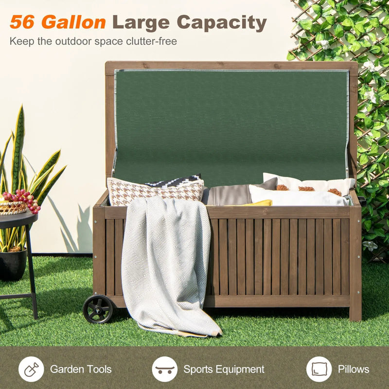 56-Gallon Wood Deck Box with Removable Waterproof PE Liner-Brown by DirectDeals