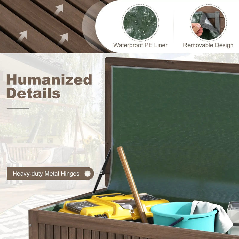 56-Gallon Wood Deck Box with Removable Waterproof PE Liner-Brown by DirectDeals