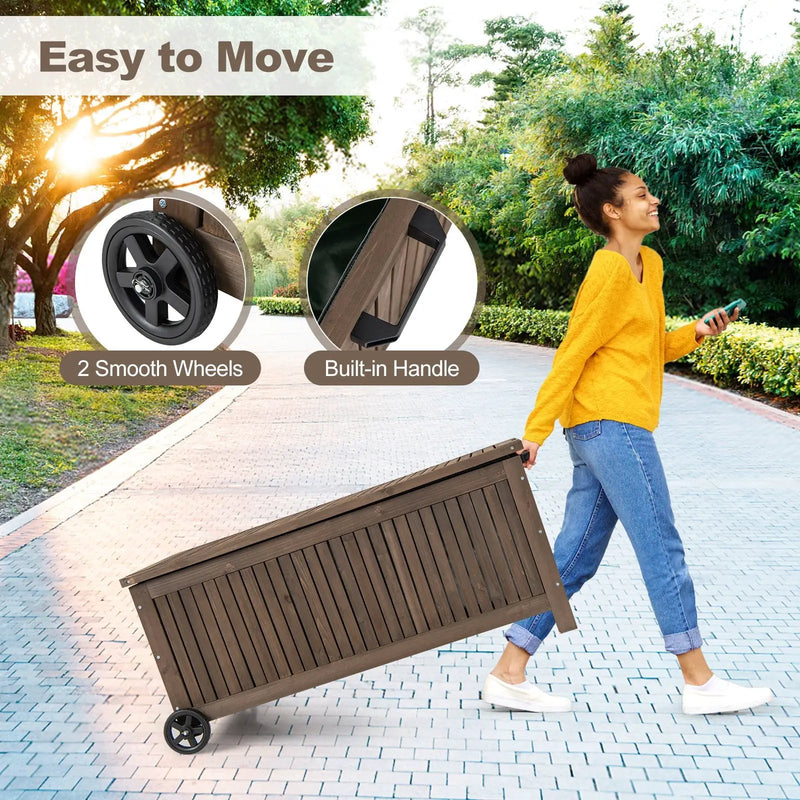 56-Gallon Wood Deck Box with Removable Waterproof PE Liner-Brown by DirectDeals