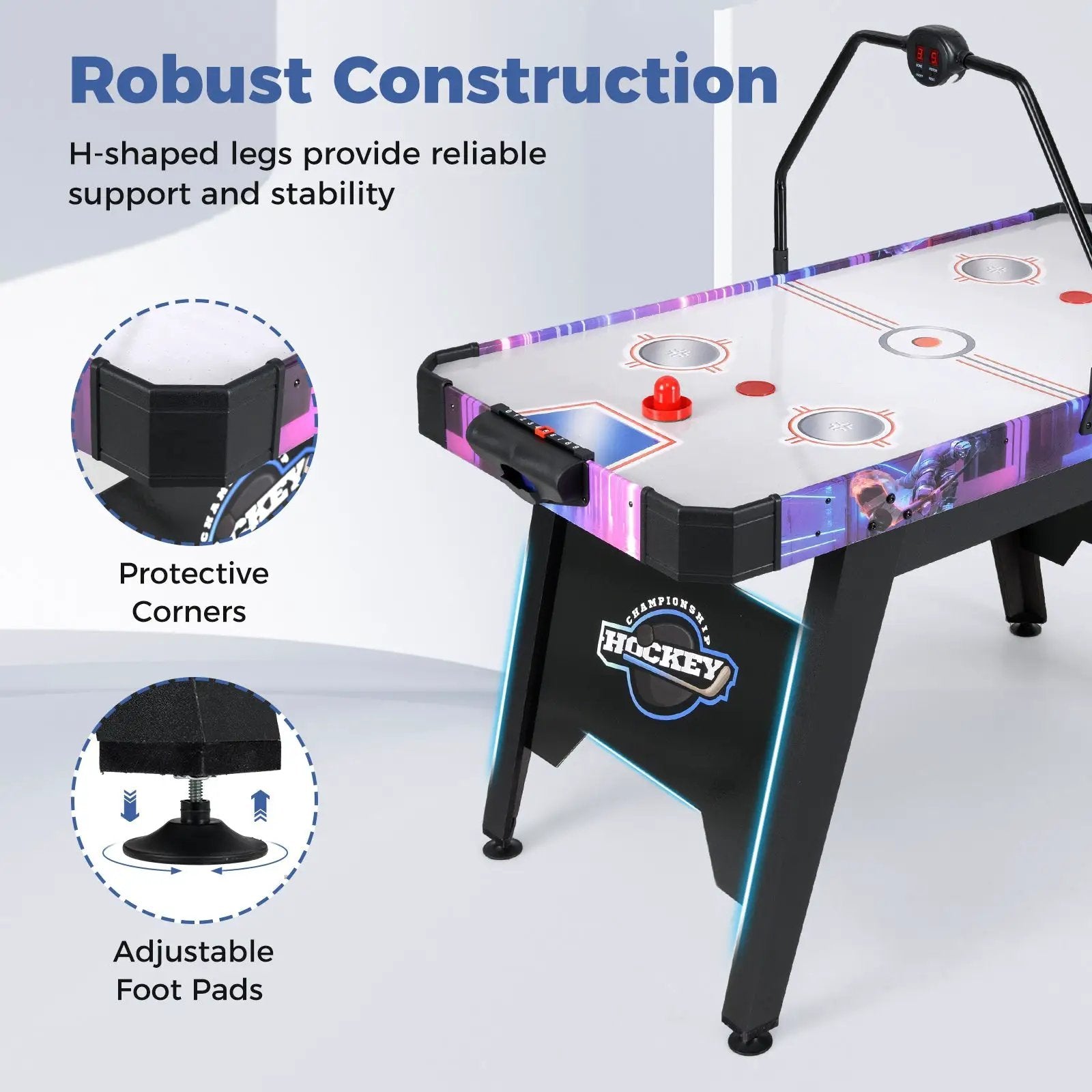 56 Inch Air Hockey Table with LED Digital Scoreboard and Powerful 12V Motor-White by DirectDeals