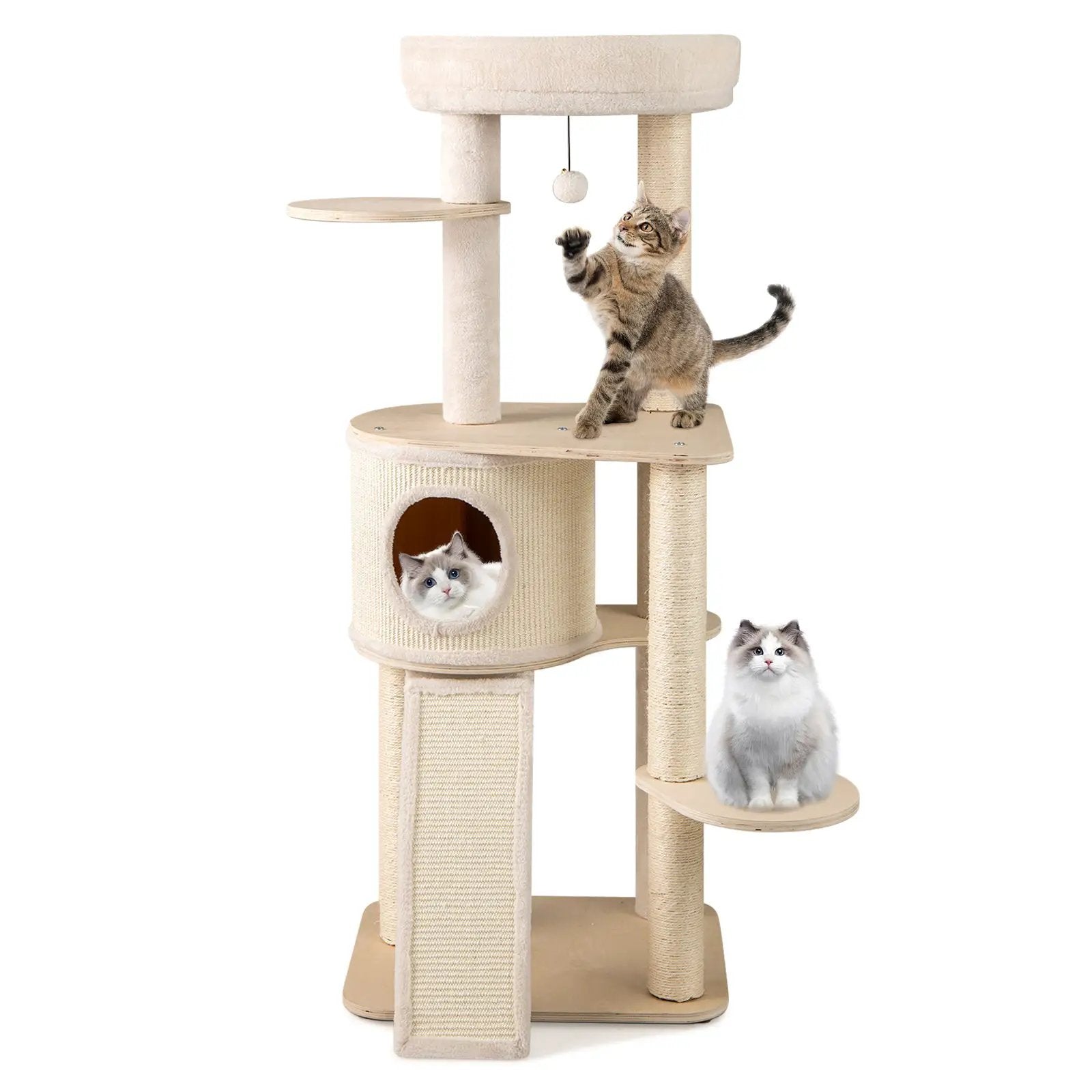 56 Inch Tall Cat Tree with 2 Sisal Scratching Posts and Ladder-NA by DirectDeals