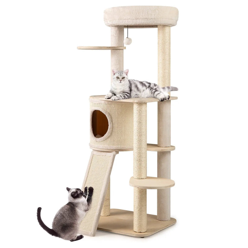 56 Inch Tall Cat Tree with 2 Sisal Scratching Posts and Ladder-NA by DirectDeals