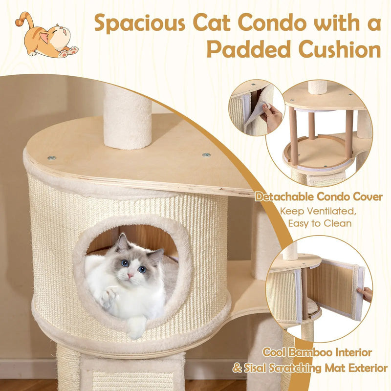 56 Inch Tall Cat Tree with 2 Sisal Scratching Posts and Ladder-NA by DirectDeals