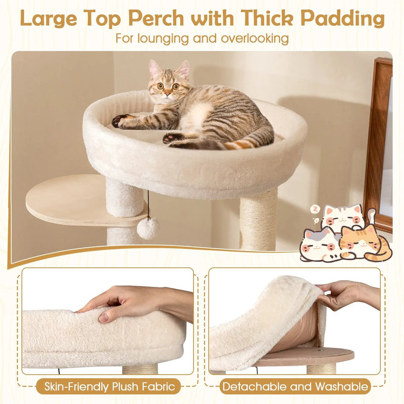 56 Inch Tall Cat Tree with 2 Sisal Scratching Posts and Ladder-NA by DirectDeals