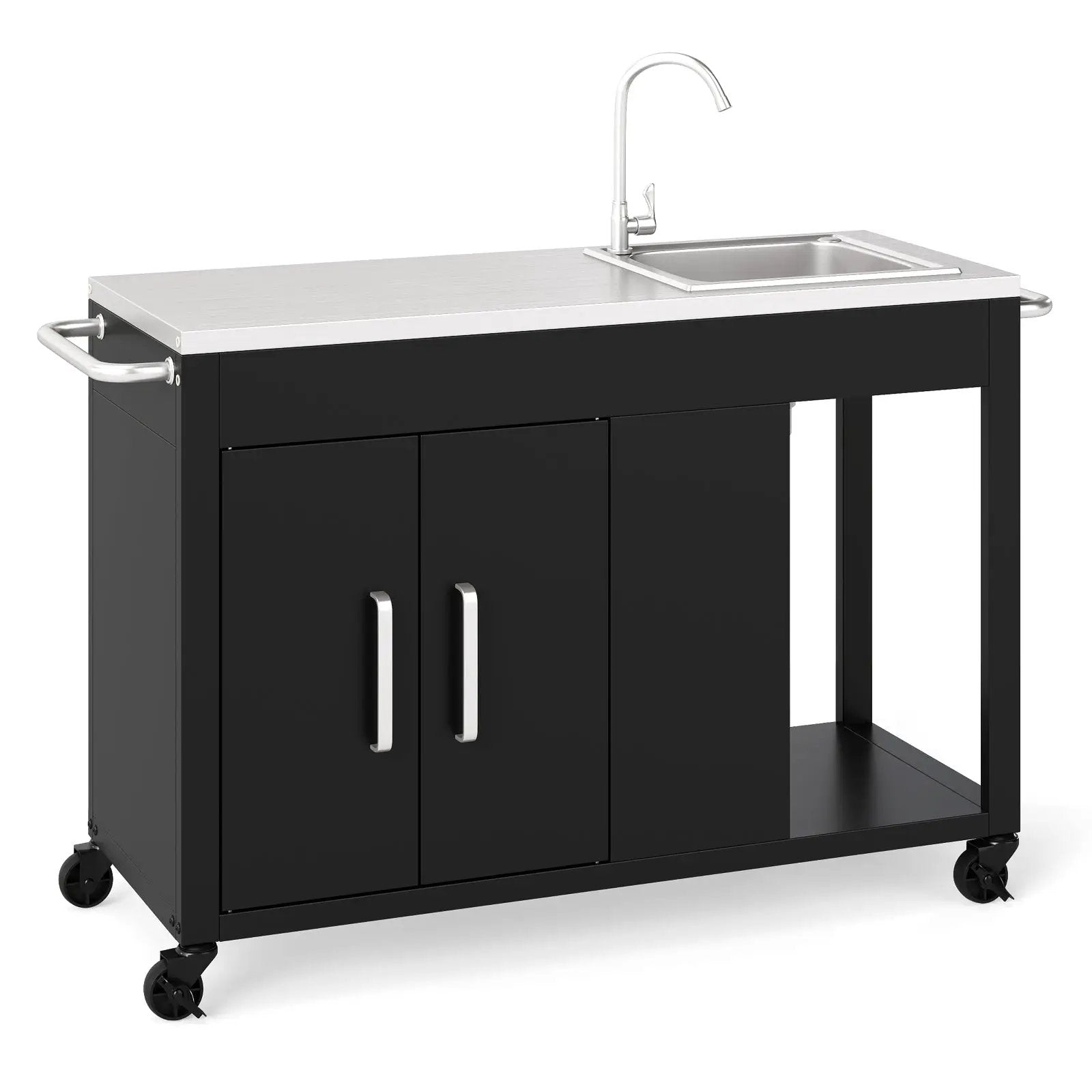 56 Inches Outdoor Grill Table with Sink and Stainless Steel Top-Black by DirectDeals