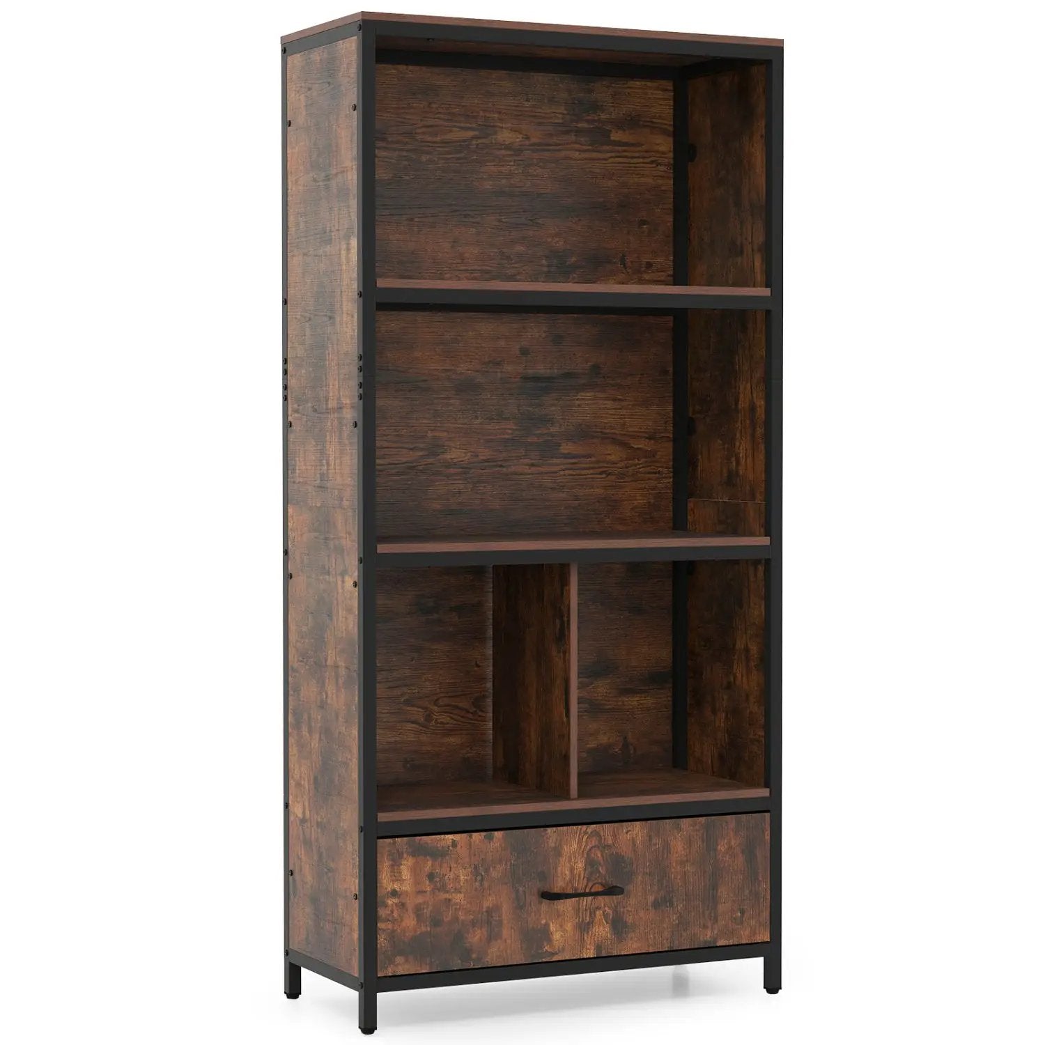 56" Tall Freestanding Bookcase with Drawer 5 Tier by DirectDeals