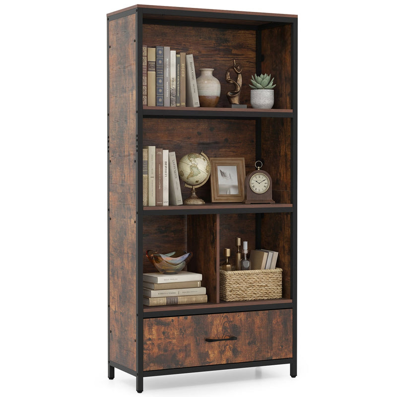 56" Tall Freestanding Bookcase with Drawer 5 Tier by DirectDeals