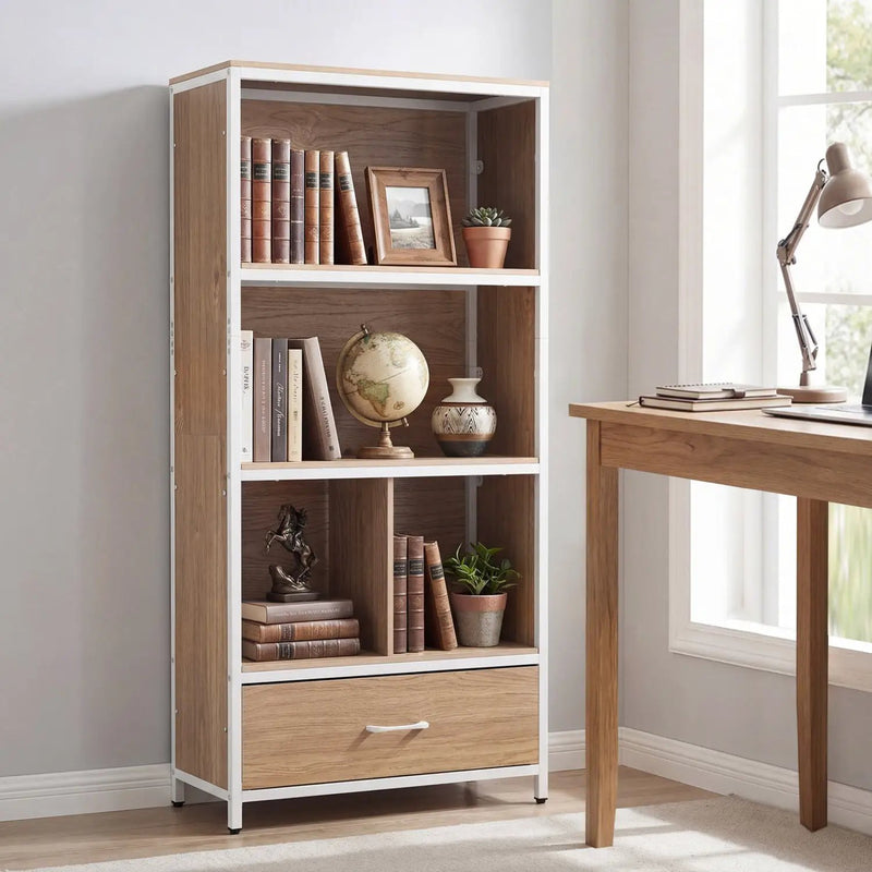 56" Tall Freestanding Bookcase with Drawer 5 Tier by DirectDeals