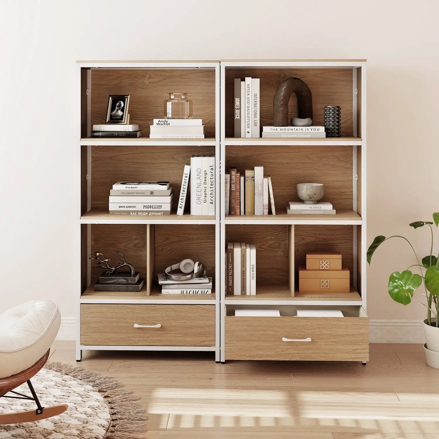 56" Tall Freestanding Bookcase with Drawer 5 Tier by DirectDeals