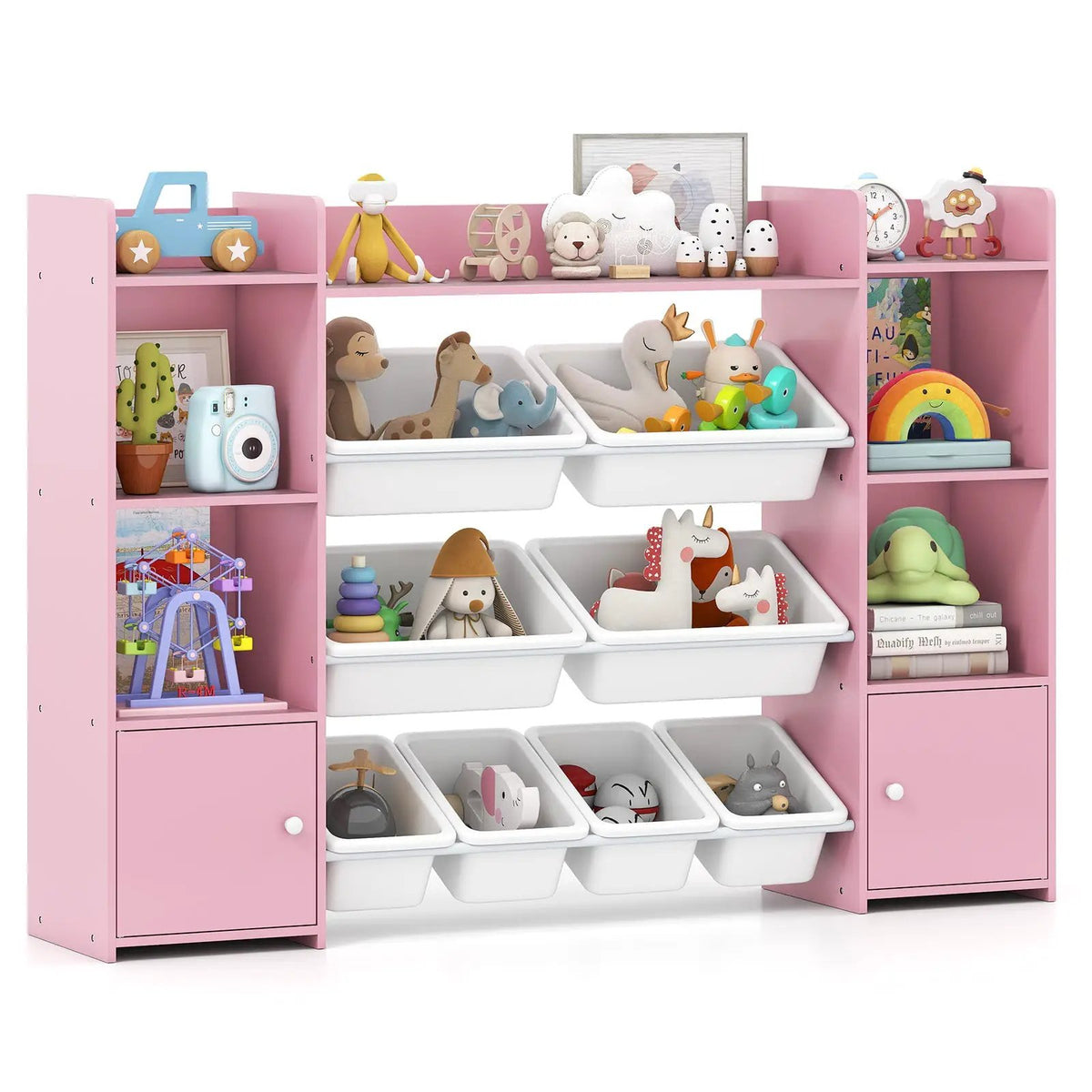 56 inch Large Toy Storage Organizer with 8 Removable Bins and Bookshelf by DirectDeals