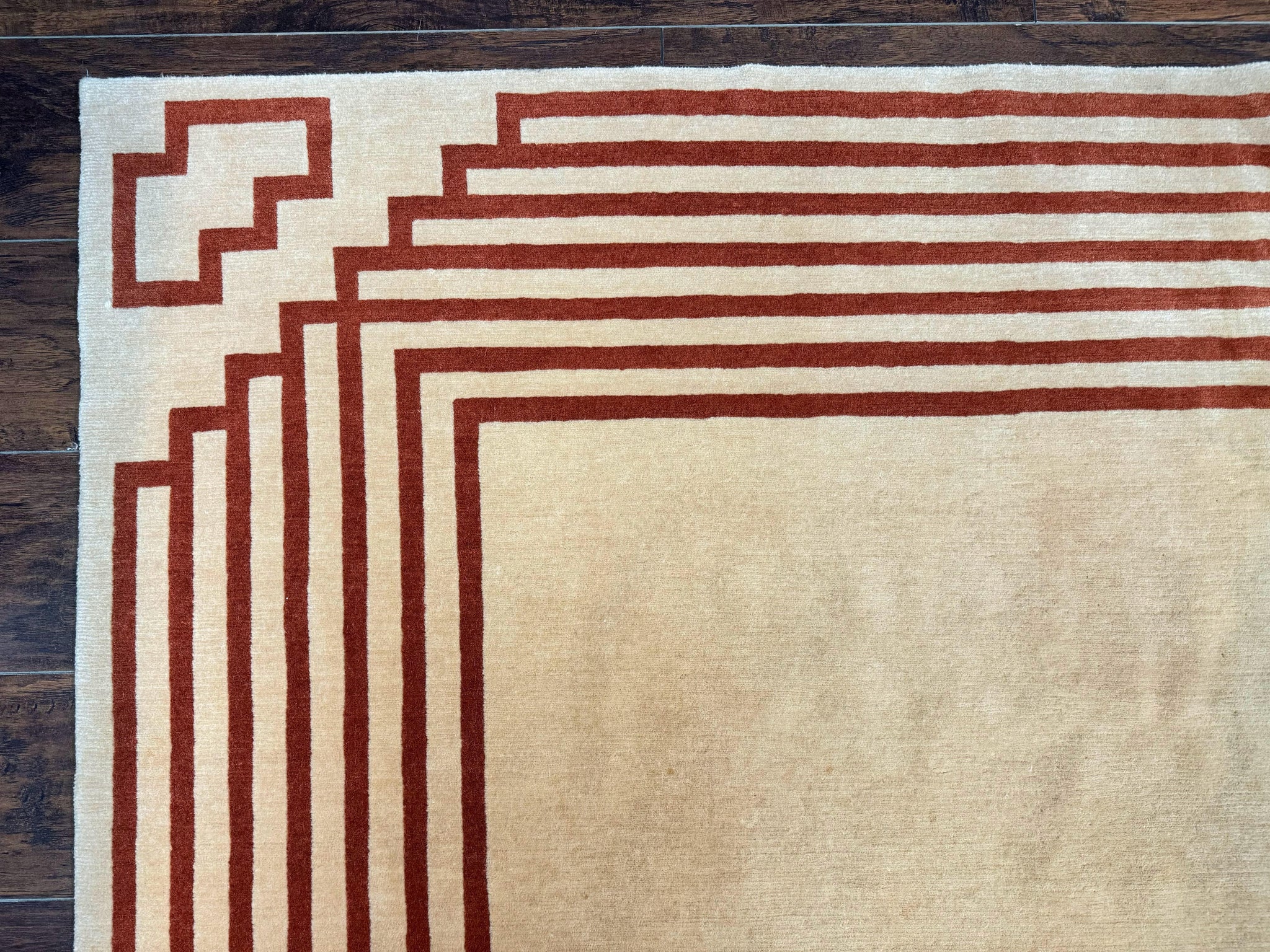 Modern Tibetan Rug 11 x 14.6, Wool and Silk, Simple Design, Handmade Large Area Rug, Cream by Jewel Rugs