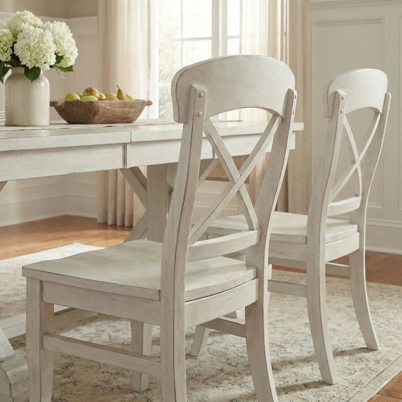 Harola - Cross-Back Dining Side Chairs In (Set of 2) - Smoky White by HouseOfZazla