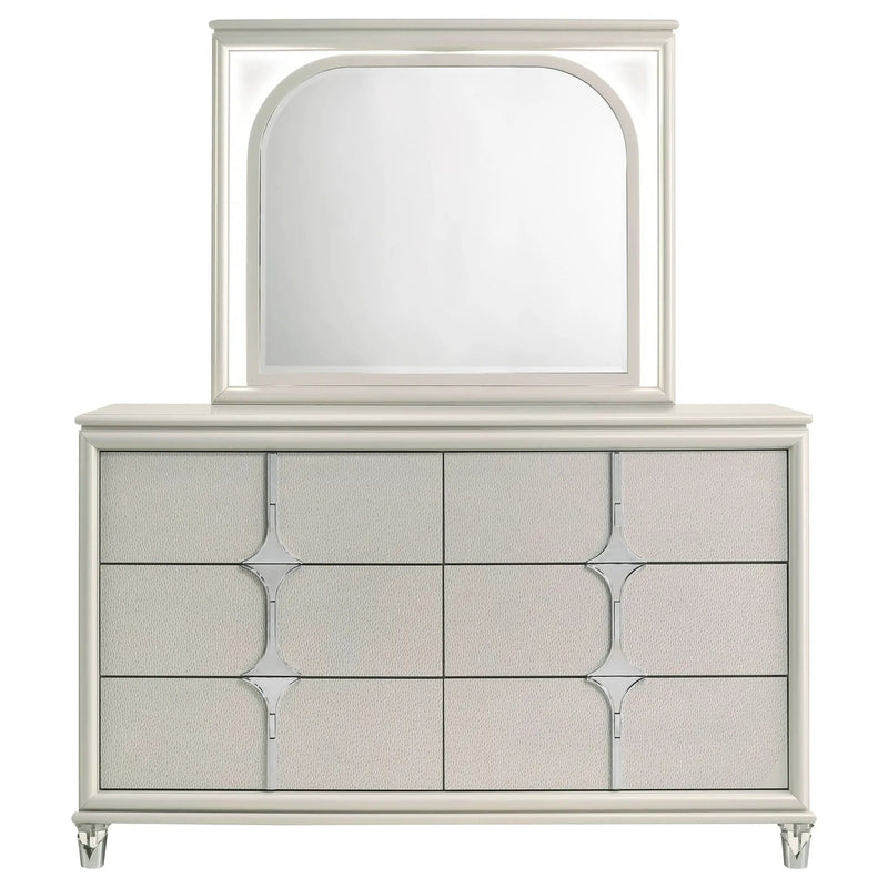 Olivia 6-drawer Dresser and LED Mirror Pearl White by Unique Piece Furniture