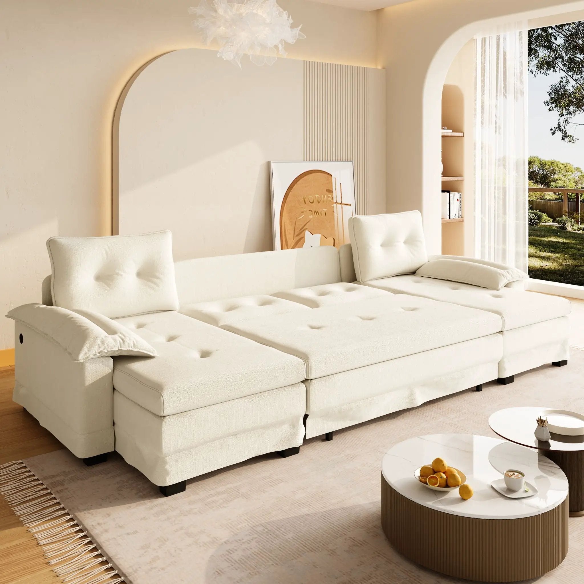 U-Shaped Sleeper Sofa With Pull Out Bed, Removable Armrests & USB Ports For Living Room by HouseOfZazla