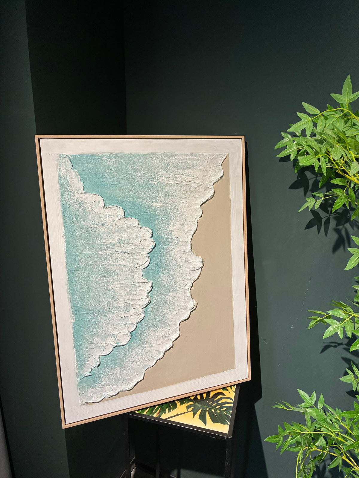 24x32 Framed Ocean Wave Wall Art Set with 3D Plaster Texture - Aqua, photo 8 of 10