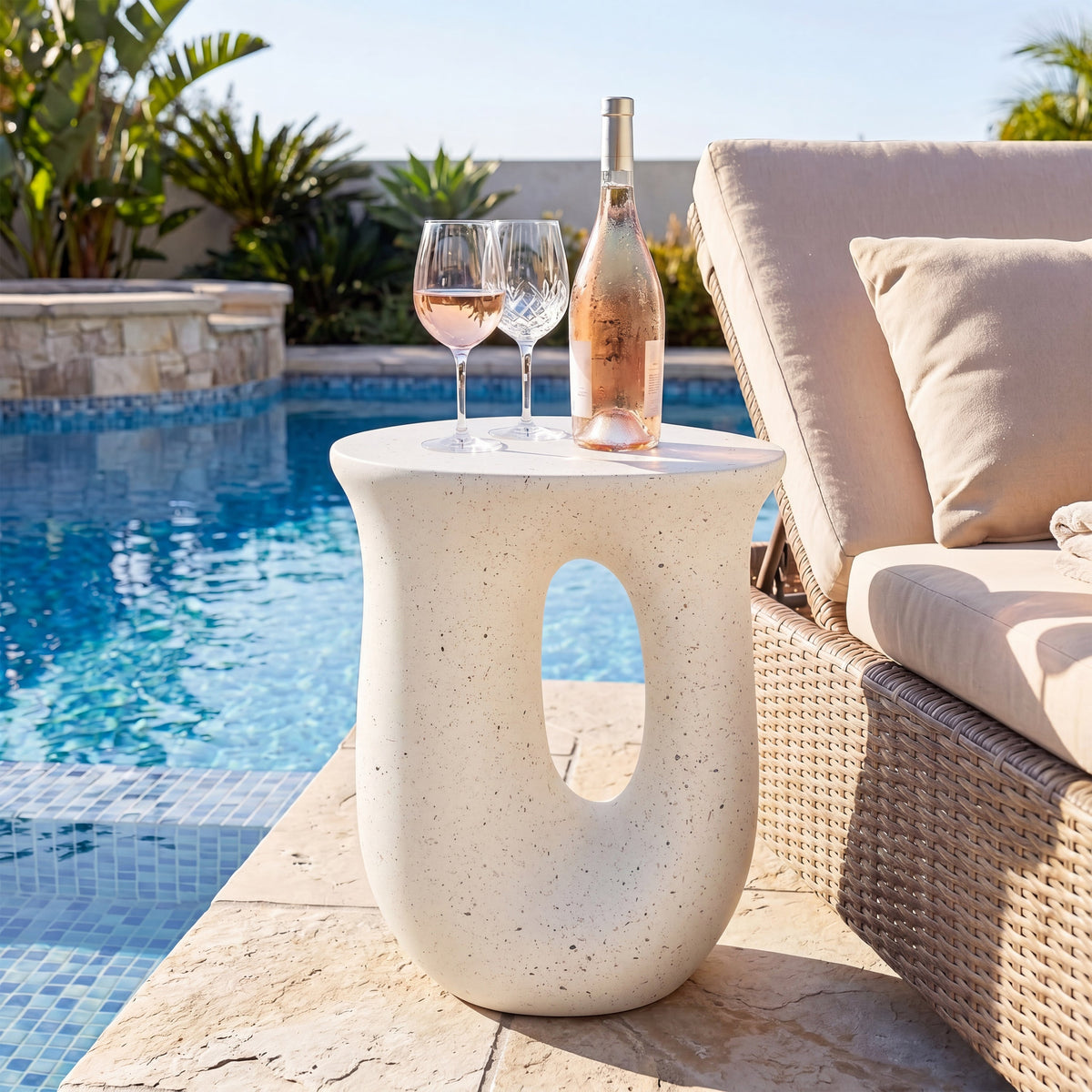 Outdoor MGO Side Table with Travertine-Look Finish – White or Light Grey, photo 3 of 10
