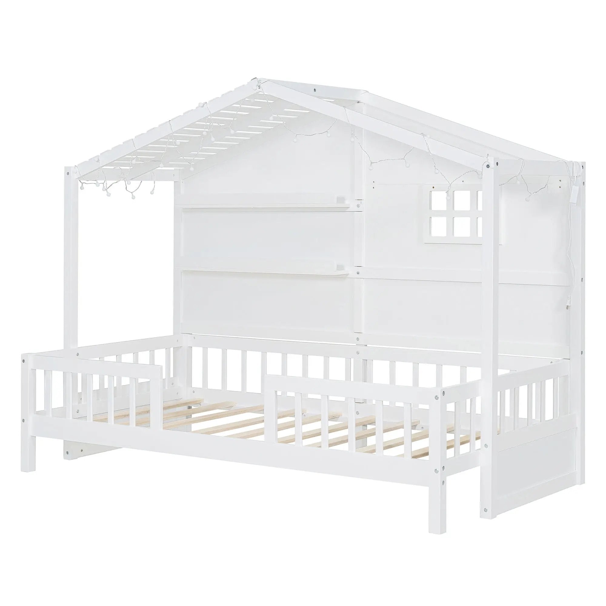 House Bed With Shelves, Window And Sparkling Light Strip On The Roof by HouseOfZazla