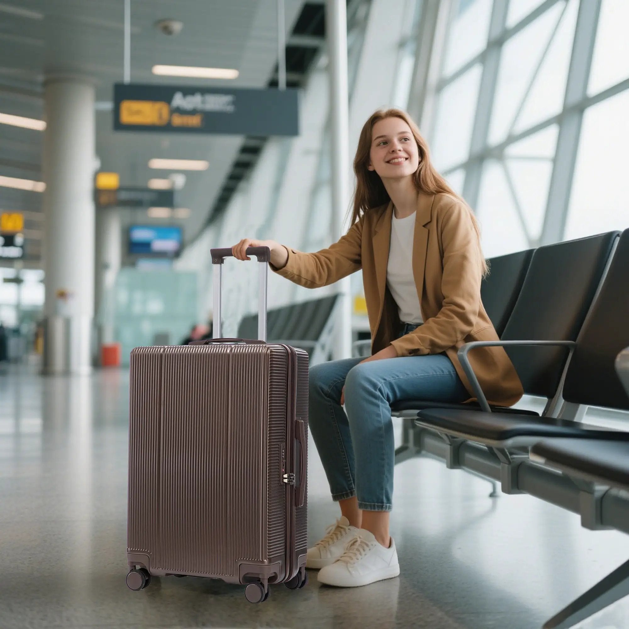 3 Piece ABS Spinner Wheel Luggage Set - Brown by HouseOfZazla