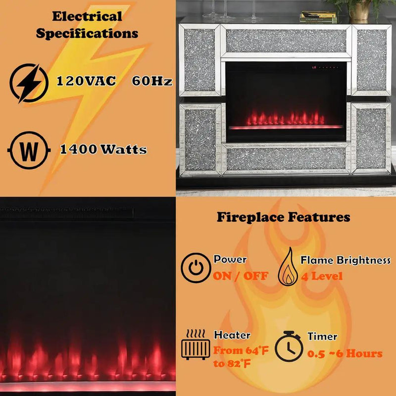 Noralie - 48" X 15" Fireplace - Mirrored & Faux Diamonds by Unique Piece Furniture