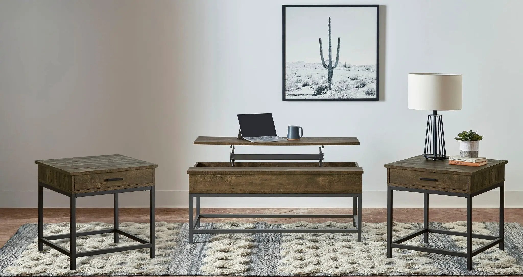 Byers 3-piece Lift Top Coffee and End Table Set Brown Oak by Unique Piece Furniture