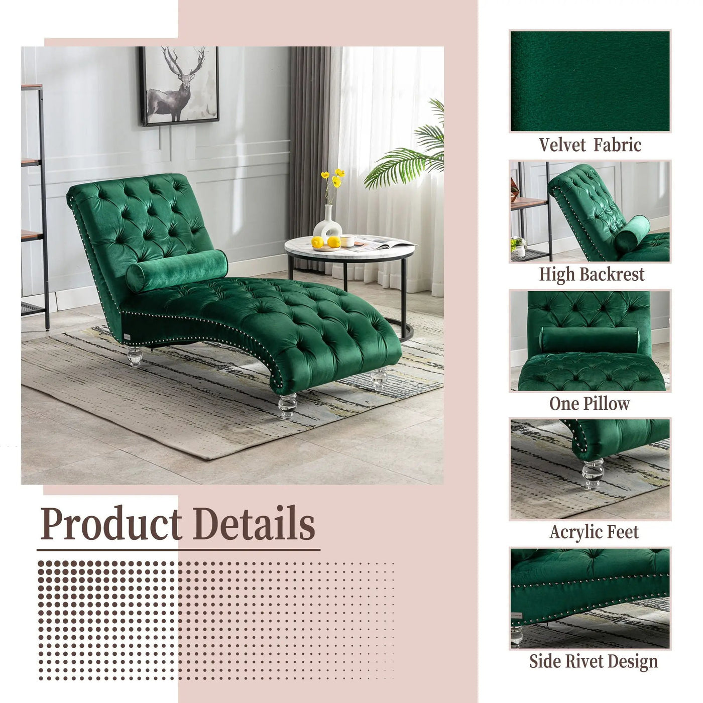 Chaise Lounge Indoor, Button Tufted Upholstered Chaise Lounge Chair With Pillow by Unique Piece Furniture