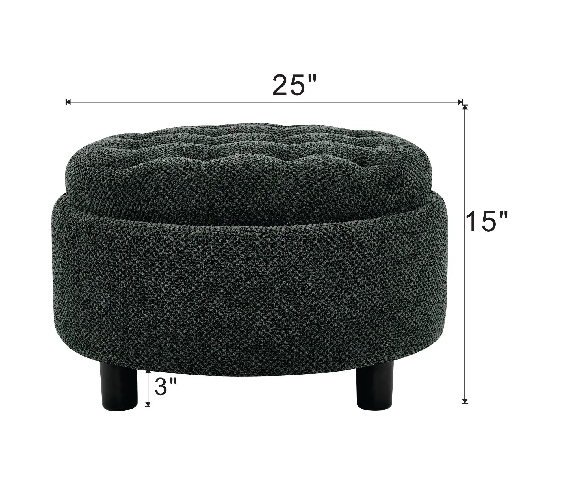 25 Inch Round Storage Ottoman with Tray by HouseOfZazla
