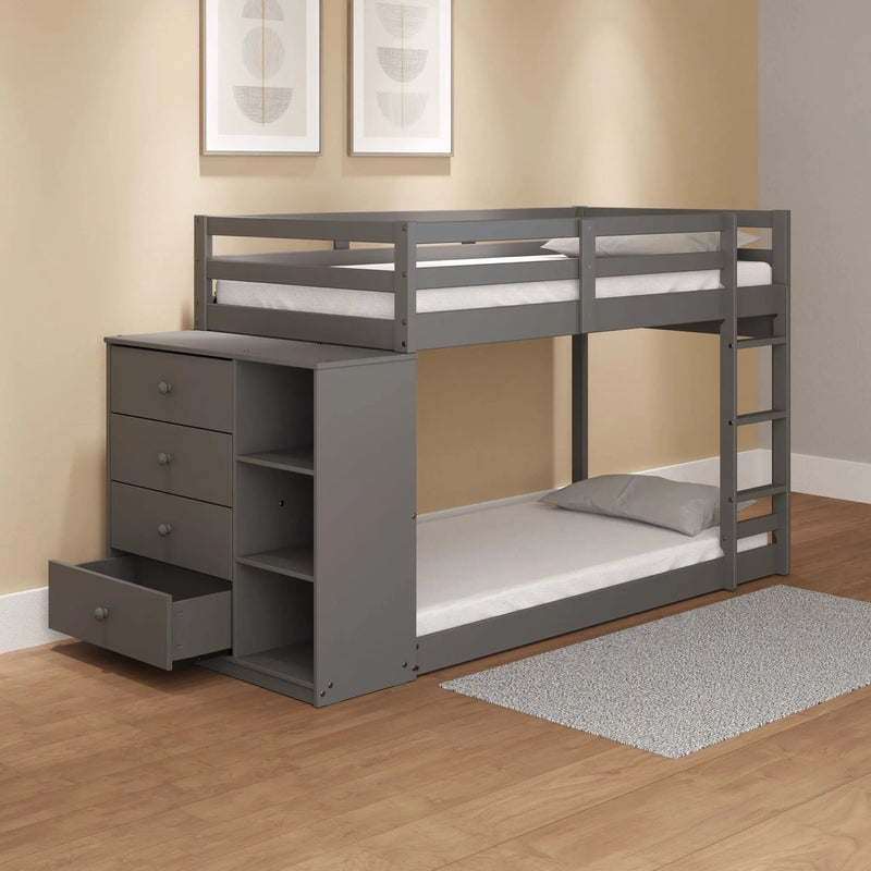 Gaston - Bunk Bed Twin Over Twin With 4 Drawers & 3 Compartments - Gray by HouseOfZazla