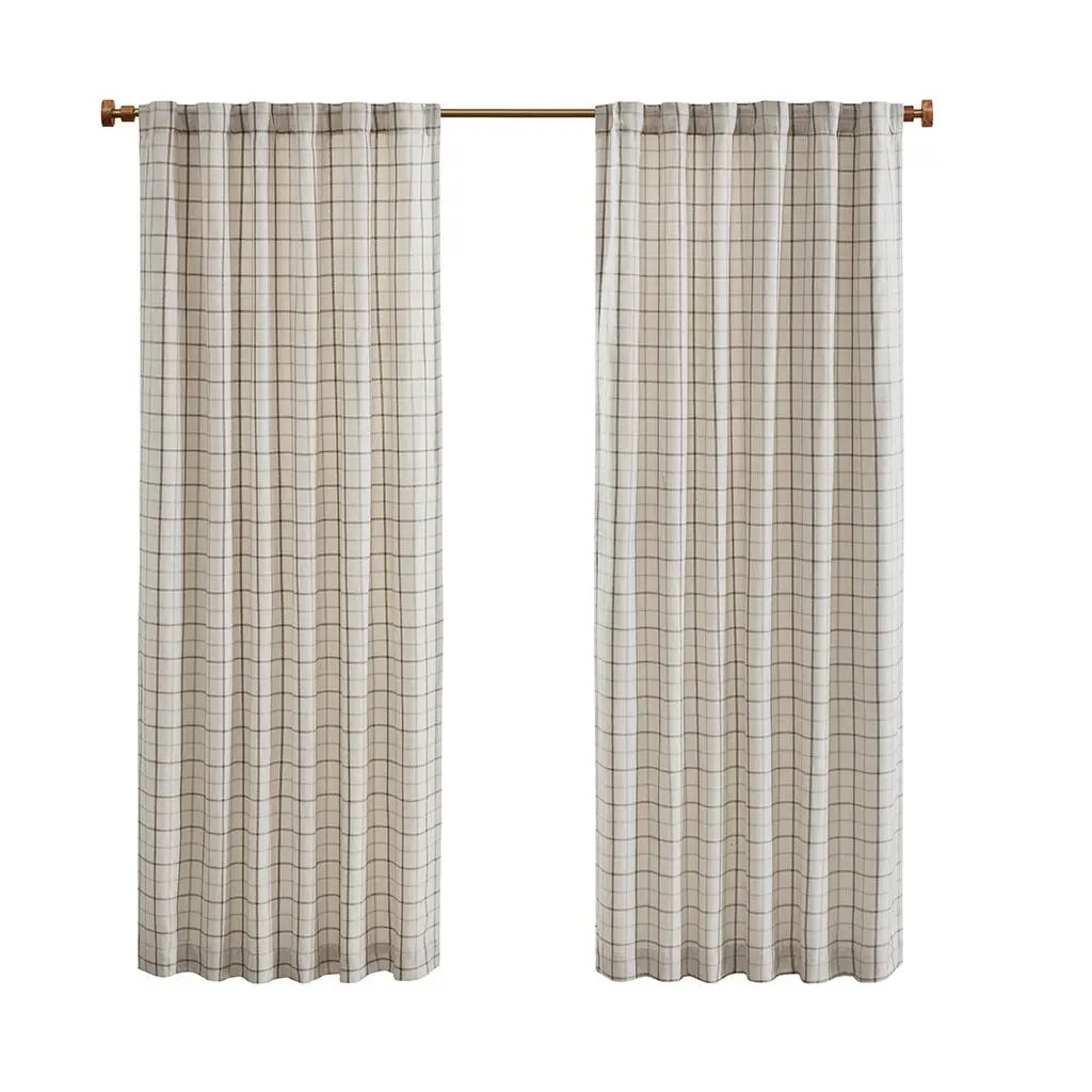 Plaid Rod Pocket and Back Tab Curtain Panel with Fleece Lining Natural 50x95 by HouseOfZazla