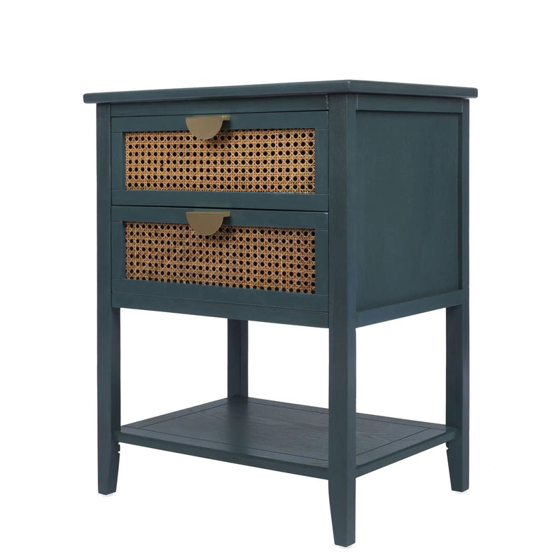 2 Drawer Side Table, Natural Rattan by HouseOfZazla