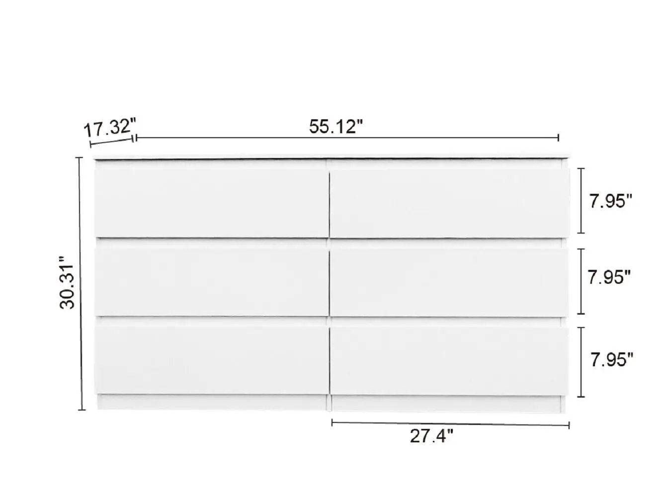 6 Drawer Double Dresser For Bedroom Living Room Hallway - White by HouseOfZazla
