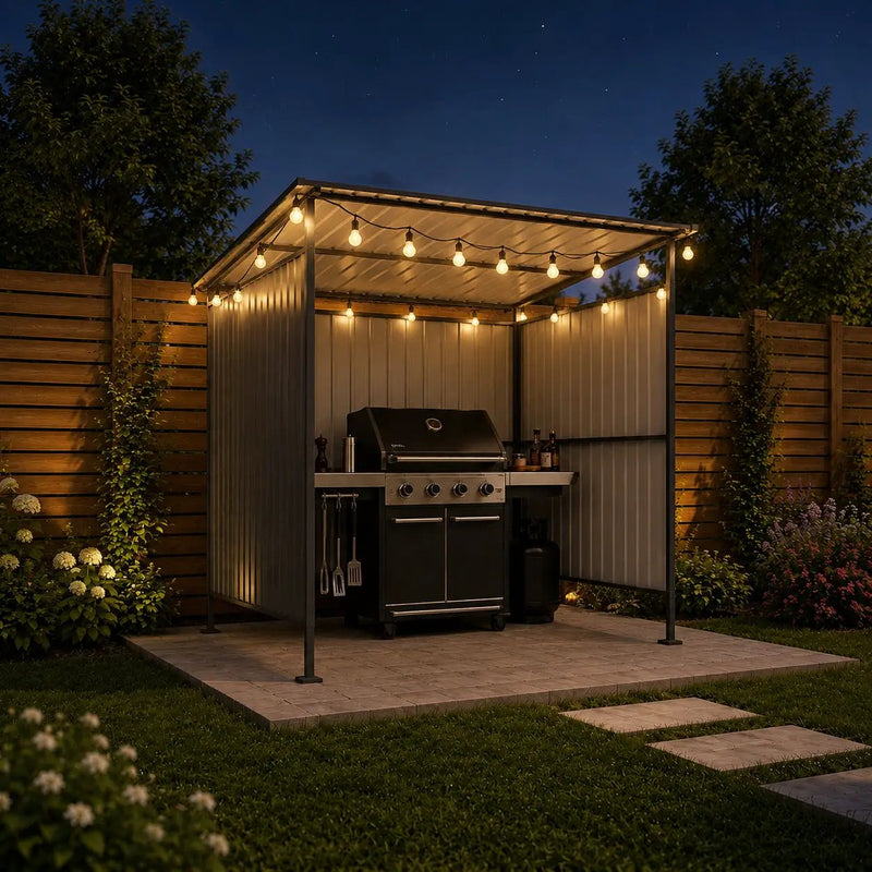 6x6FT Outdoor Pergola with Hardtop Roof, Lean-to Metal Shelter by HouseOfZazla