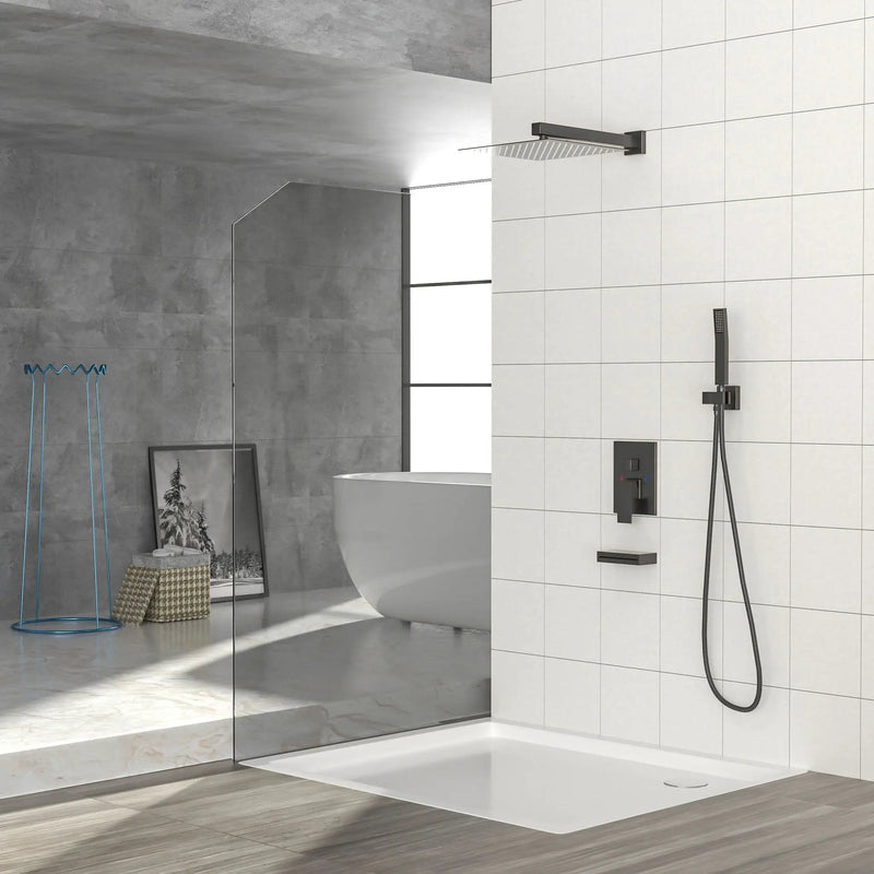 Square Shower System With Waterfall Tub Spout And Rough In Valve, Wall Mounted by HouseOfZazla